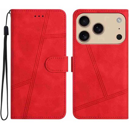 Mobigear Stitch iPhone 17 Pro Max Hülle Klapphülle Geldbörse - Rot