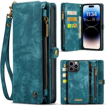 Caseme 008 iPhone 15 Pro Hülle Abnehmbare 2in1 Klapphülle Geldbörse - Blau