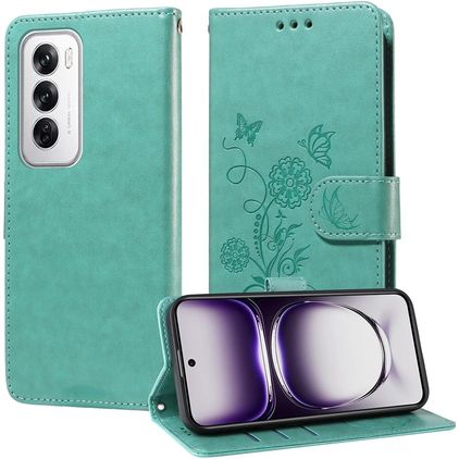 Mobigear Flowers OPPO Reno 12 Pro Hülle Klapphülle Geldbörse - Grün