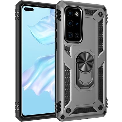 Mobigear Armor Ring Huawei P40 Hülle Hardcase Backcover Stoßfest mit Ringhalter - Grau