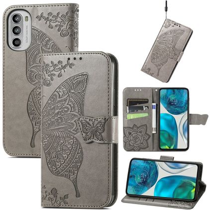 Mobigear Butterfly Motorola Moto G52 Hülle Klapphülle Geldbörse - Grau