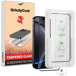 GrizzlyCoat AlignPro iPhone 16 Pro Max Panzerglas Gehärtetes Glas Displayschutz - Hüllenfreundlich + Applikator - Schwarz