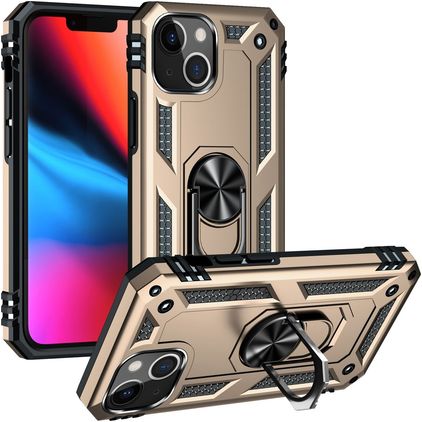 Mobigear Armor Ring iPhone 14 Plus Hülle Hardcase Backcover Stoßfest mit Ringhalter - Gold