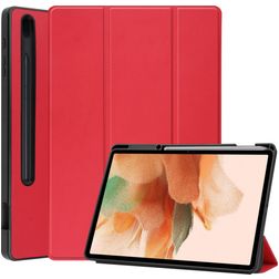 Mobigear Tri-Fold Gel Samsung Galaxy Tab S7 FE Hülle TPU,Kunstleder Klapphülle + Stifthalter - Rot