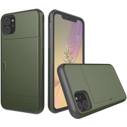 Mobigear Card iPhone 11 Hülle Hardcase Backcover Stoßfest mit Kartenhalter - Armeegrün