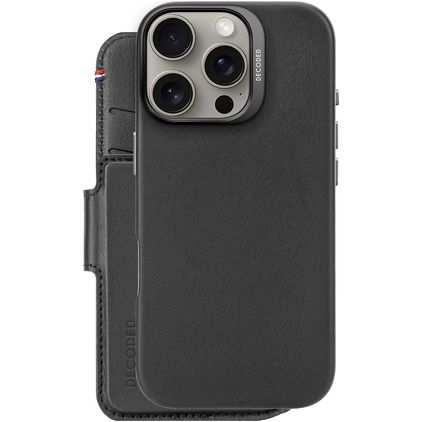 Decoded Detachable Wallet iPhone 16 Pro MagSafe Hülle Echtleder 2in1 Klapphülle (herausnehmbar) Portemonnaie - Schwarz