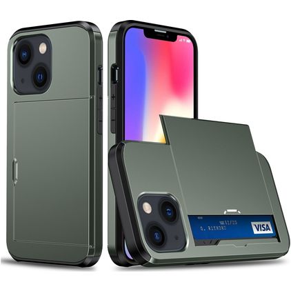 Mobigear Card iPhone 15 Hülle Hardcase Backcover Stoßfest mit Kartenhalter - Armeegrün