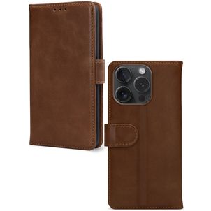 Mobilize Wallet iPhone 15 Pro Hülle Echtes Leder Klapphülle Geldbörse - Braun