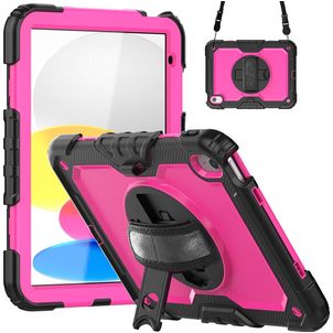 Mobigear SureGrip Xtreme iPad 10 (2022) Hülle Kunststoff,Silikon Backcover + Schulterträger + Ständer - Schwarz / Pink