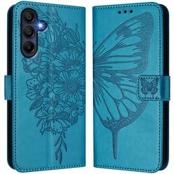 Mobigear Flowers Samsung Galaxy A17 Hülle Klapphülle Geldbörse - Blau
