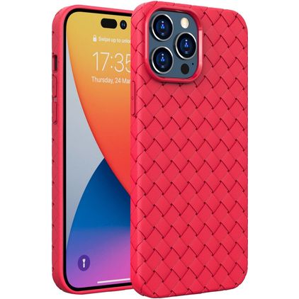 Mobigear Woven iPhone 14 Pro Hülle Flexibles TPU Backcover - Rot