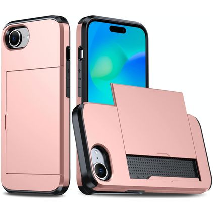 Mobigear Card iPhone 17e Hülle Hardcase Backcover Stoßfest mit Kartenhalter - Roségold