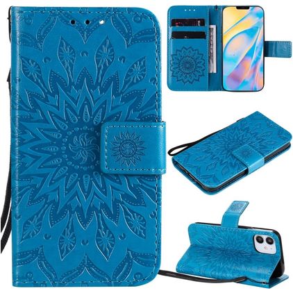 Mobigear Sunflower iPhone 12 Mini Hülle Klapphülle Geldbörse - Blau