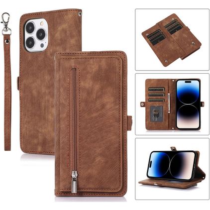 Mobigear Zipper iPhone 14 Pro Klapphülle Portemonnaie - Braun
