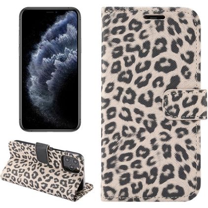 Mobigear Leopard iPhone 12 Hülle Klapphülle Geldbörse - Braun