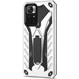 Mobigear Armor Stand POCO M4 Pro 5G Hülle Hardcase Backcover Stoßfest mit Ständer - Silber