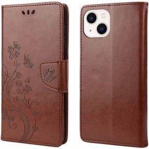 Mobigear Flowers iPhone 14 Plus Hülle Klapphülle Geldbörse - Braun