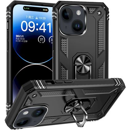 Mobigear Armor Ring iPhone 15 Hülle Hardcase Backcover Stoßfest mit Ringhalter - Schwarz