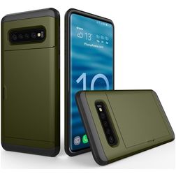 Mobigear Card Samsung Galaxy S10 Plus Hülle Hardcase Backcover Stoßfest mit Kartenhalter - Armeegrün