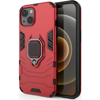 Mobigear Armor Ring iPhone 13 Hülle Hardcase Backcover Stoßfest mit Ringhalter - Rot