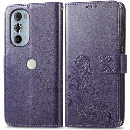 Mobigear Clover Motorola Edge 30 Pro Hülle Klapphülle Geldbörse - Lila