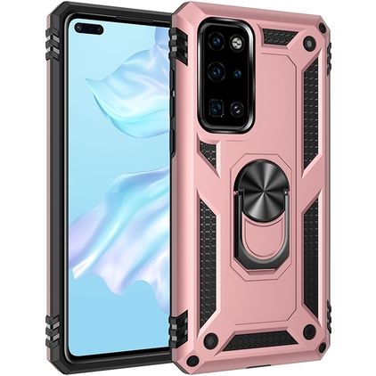Mobigear Armor Ring Huawei P40 Hülle Hardcase Backcover Stoßfest mit Ringhalter - Roségold