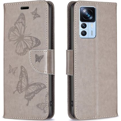 Mobigear Butterfly Xiaomi 12T Pro Hülle Klapphülle Geldbörse - Grau