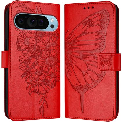 Mobigear Butterfly Google Pixel 9 Pro XL Hülle Klapphülle Geldbörse - Rot