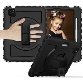 Mobigear SureGrip Xtreme iPad Air 5 (2022) Hülle Kunststoff,Silikon Backcover + Stifthalter + Schulterträger + Ständer - Schwarz