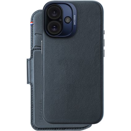 Decoded Detachable Wallet iPhone 16 MagSafe Hülle Echtes Leder Abnehmbare 2in1 Klapphülle Geldbörse - Marineblau