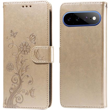 Mobigear Flowers Google Pixel 11 Pro XL Hülle Klapphülle Geldbörse - Gold