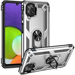 Mobigear Armor Ring Samsung Galaxy A22 4G Hülle Hardcase Backcover Stoßfest mit Ringhalter - Silber