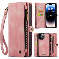 Caseme 008 iPhone 14 Pro Max Hülle Abnehmbare 2in1 Klapphülle Geldbörse - Pink