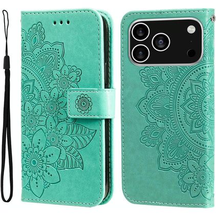 Mobigear Flowers iPhone 17 Pro Hülle Klapphülle Geldbörse - Grün