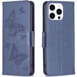 Mobigear Butterfly iPhone 16 Pro Hülle Klapphülle Geldbörse - Blau