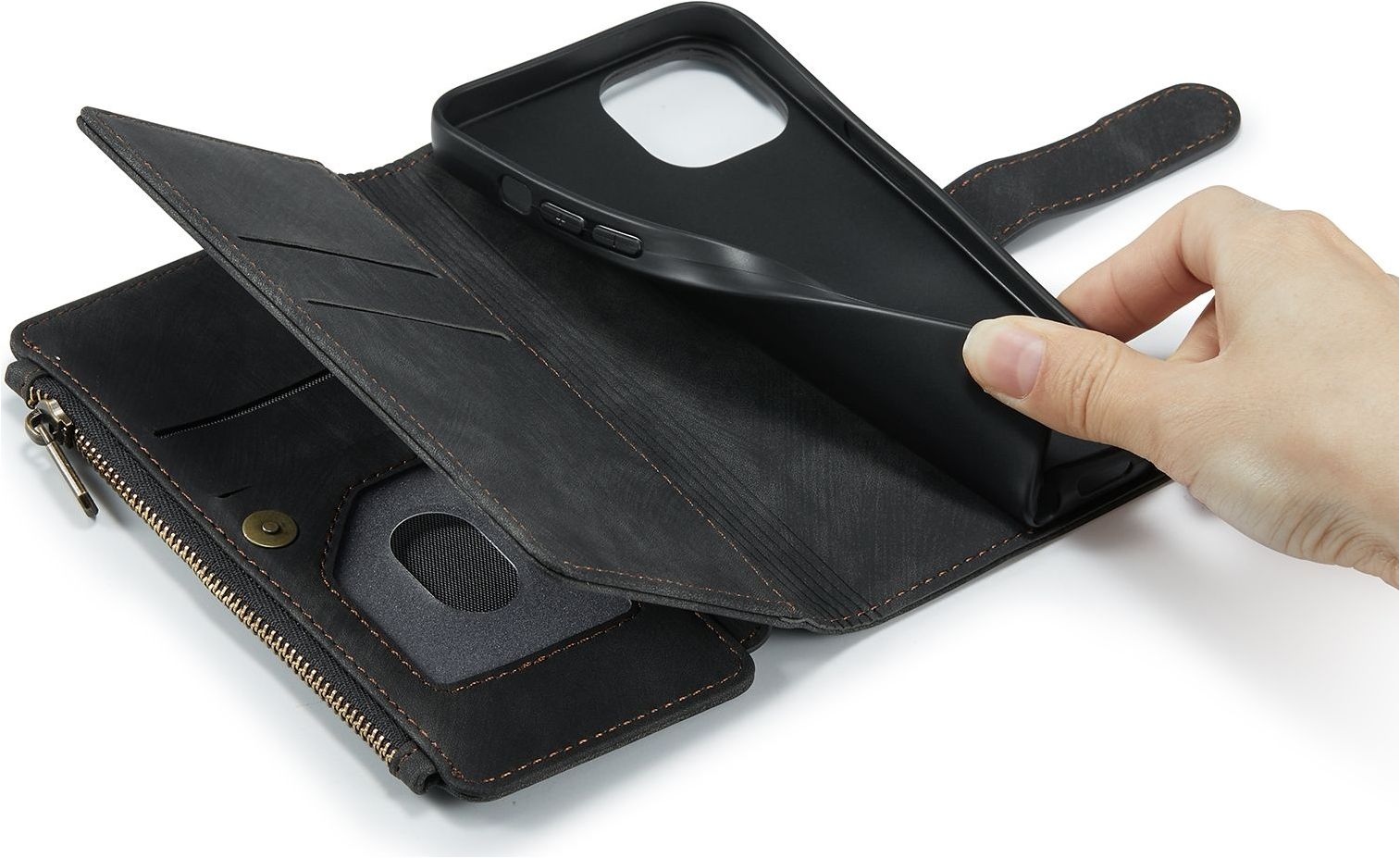 Leder-Klapphülle Für Realme 13+ 5G / Realme 13 Plus 5G – Mit Kartenschlitz & Magnetverschluss | Schwarzes PU-Leder