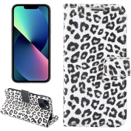 Mobigear Leopard iPhone 14 Plus Hülle Klapphülle Geldbörse - Weiß