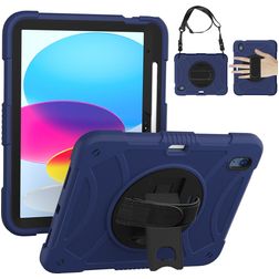 Mobigear SureGrip iPad 10 (2022) Stoßfeste Hardcase Hülle + Stifthalter + Schulterträger + Ständer - Schwarz / Blau