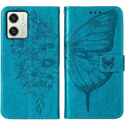 Mobigear Butterfly Motorola Moto G54 Hülle Klapphülle Geldbörse - Blau