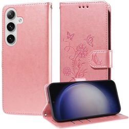 Mobigear Flowers Samsung Galaxy S25 Plus Hülle Klapphülle Geldbörse - Roségold