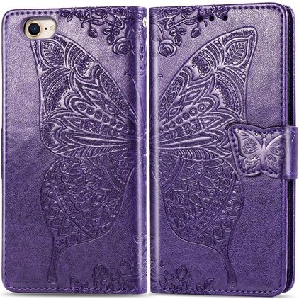 Mobigear Butterfly iPhone 16e Hülle Klapphülle Geldbörse - Lila