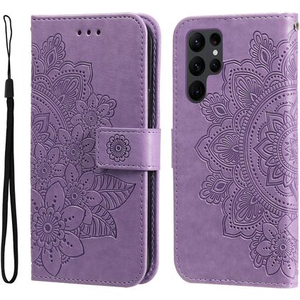 Mobigear Flowers Samsung Galaxy S23 Ultra Hülle Klapphülle Geldbörse - Lila