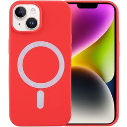 Mobigear Rubber Touch iPhone 15 Plus Silikon MagSafe Hülle Backcover - Rot