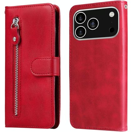 Mobigear Zipper iPhone 17 Pro Hülle Klapphülle Geldbörse - Rot