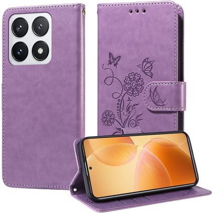 Mobigear Flowers Xiaomi 14T Pro Hülle Klapphülle Geldbörse - Lila