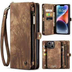 Caseme 008 iPhone 14 Hülle Abnehmbare 2in1 Klapphülle Geldbörse - Braun