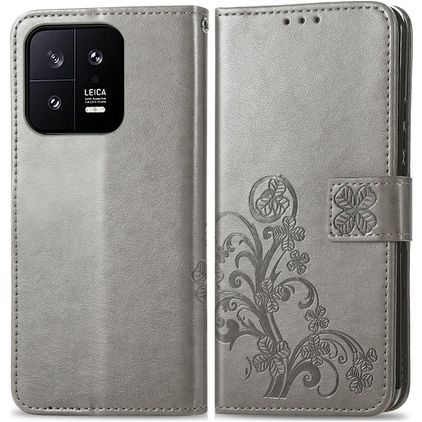 Mobigear Clover Xiaomi 13 Klapphülle Portemonnaie - Grau