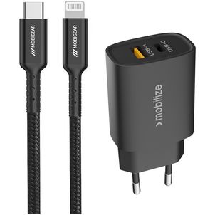 Mobigear Essentials Single USB-C Ladegerät Apple Lightning 1 Meter Power Delivery 20W - Schwarz