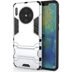 Mobigear Armor Stand Huawei Mate 30 Hülle Hardcase Backcover Stoßfest mit Ständer - Silber