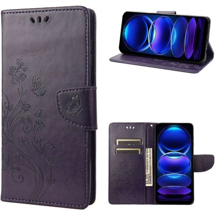 Mobigear Flowers Xiaomi Redmi Note 12 Pro Plus Hülle Klapphülle Geldbörse - Lila
